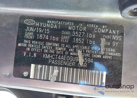 2016 Hyundai Accent Se z USA, uszkodzony, nr VIN KMHCT4AE0GU966594